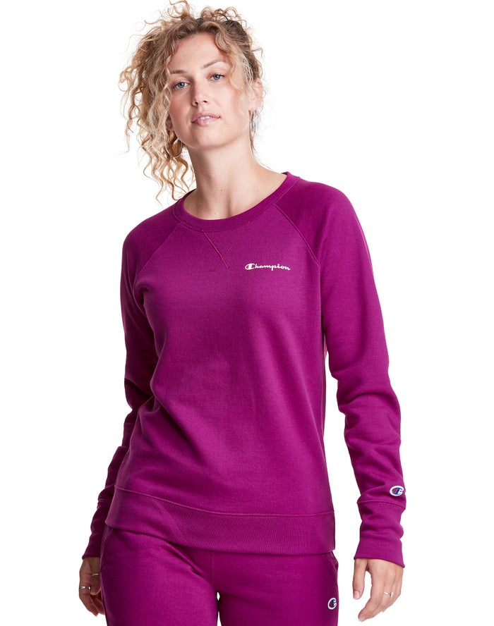 Champion Powerblend Fleece Classic Crew Script Logo Sweatshirt Dames - Roze - Belgie 5219NXYUB